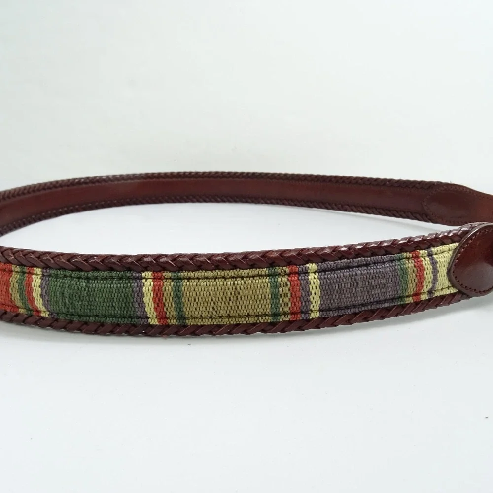 Brighton Santos Fabric Leather Men's Size 42 Buckle Belt 67506 Braided Egde Prep
